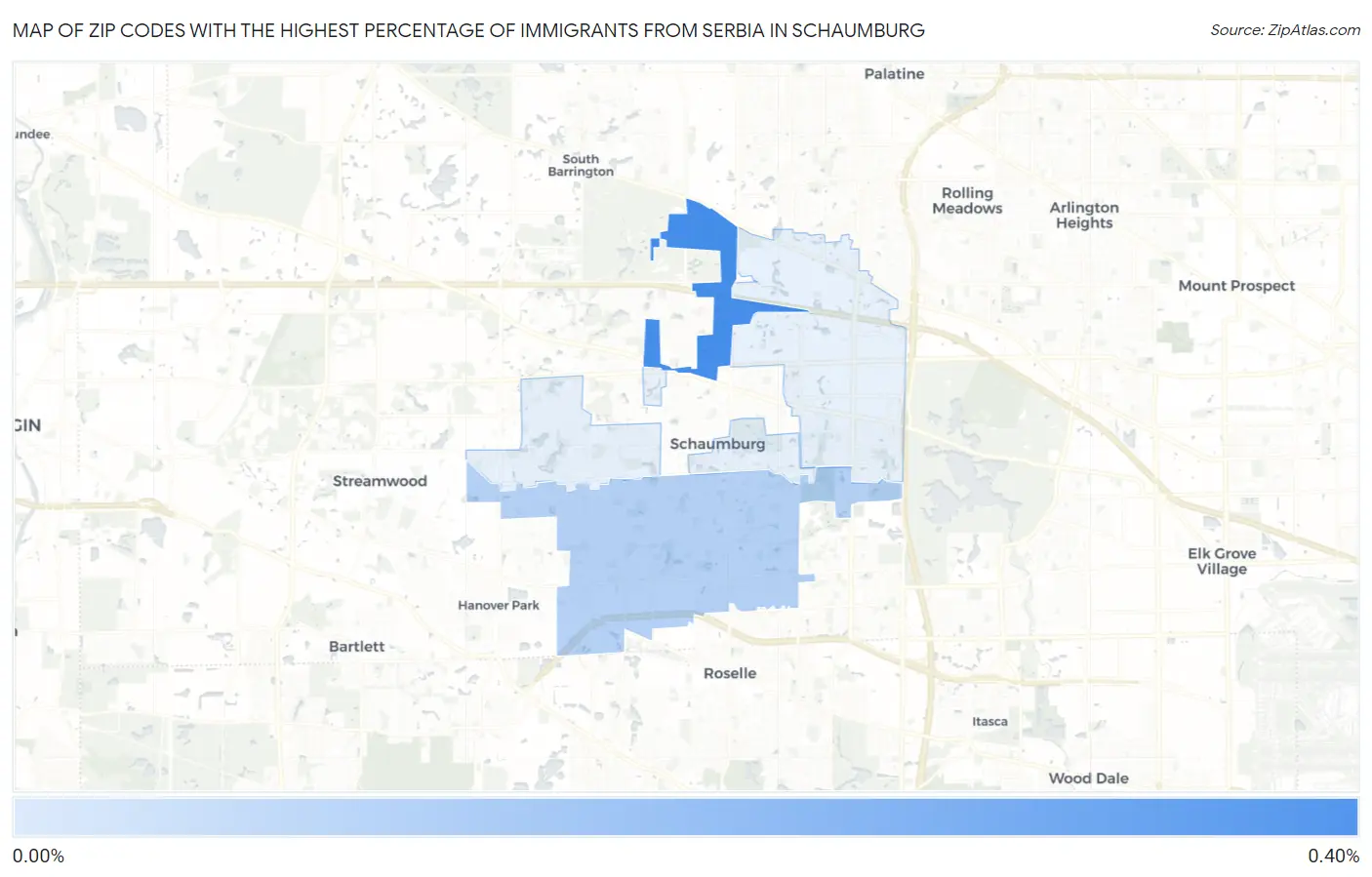 Zip Codes with the Highest Percentage of Immigrants from Serbia in Schaumburg Map