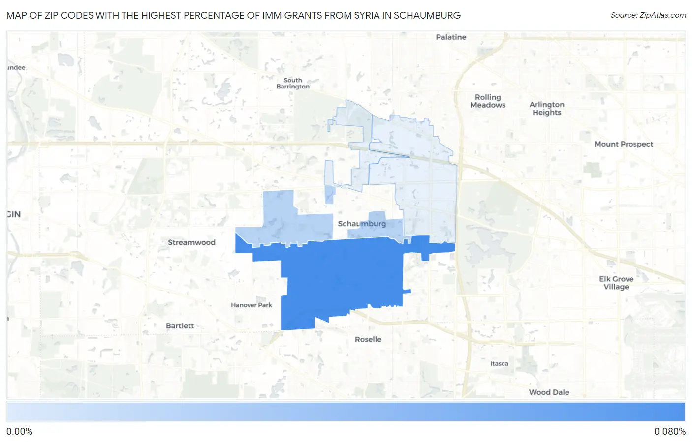 Zip Codes with the Highest Percentage of Immigrants from Syria in Schaumburg Map