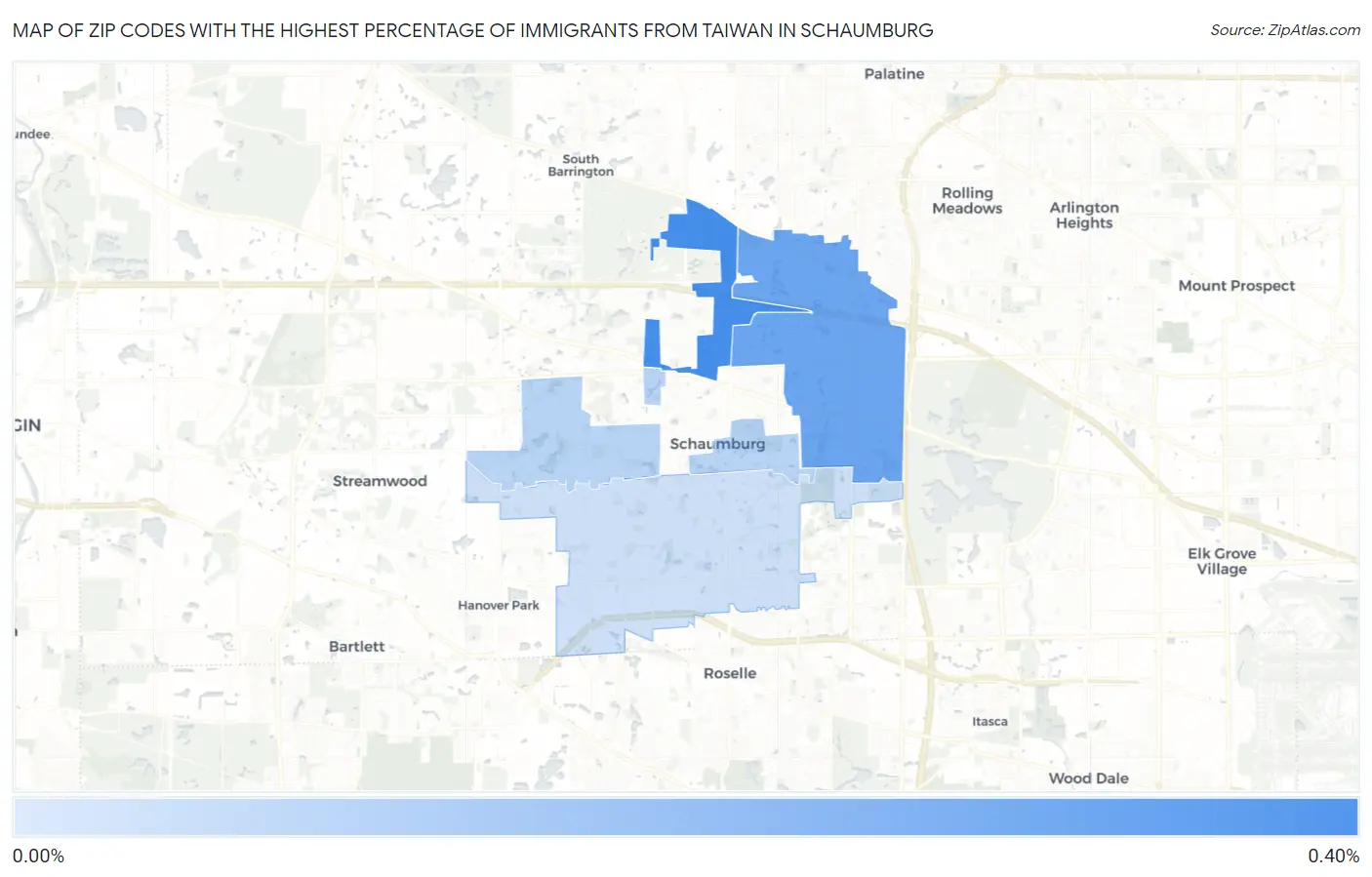 Zip Codes with the Highest Percentage of Immigrants from Taiwan in Schaumburg Map