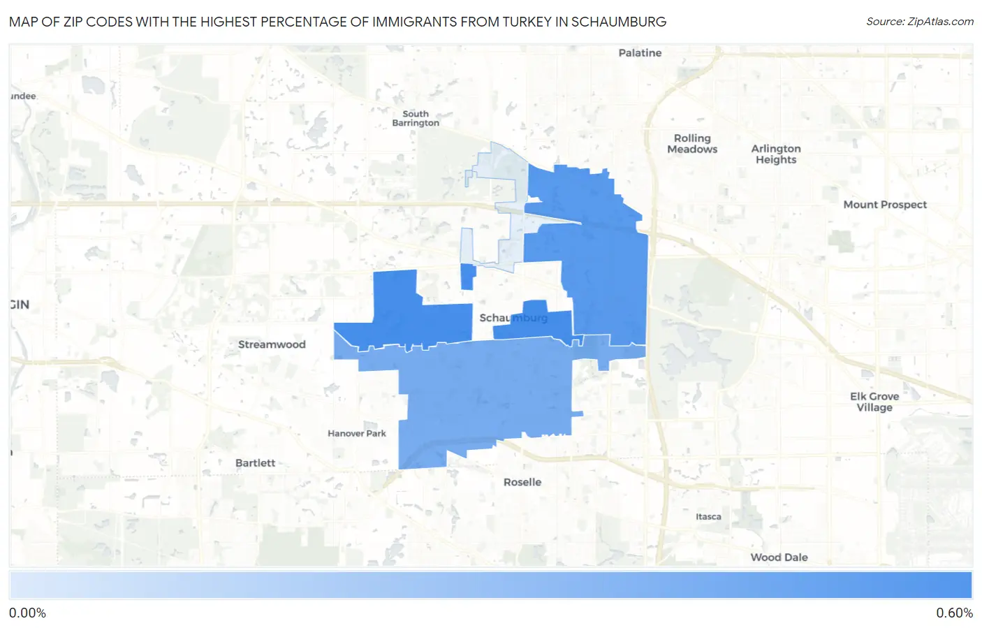 Zip Codes with the Highest Percentage of Immigrants from Turkey in Schaumburg Map