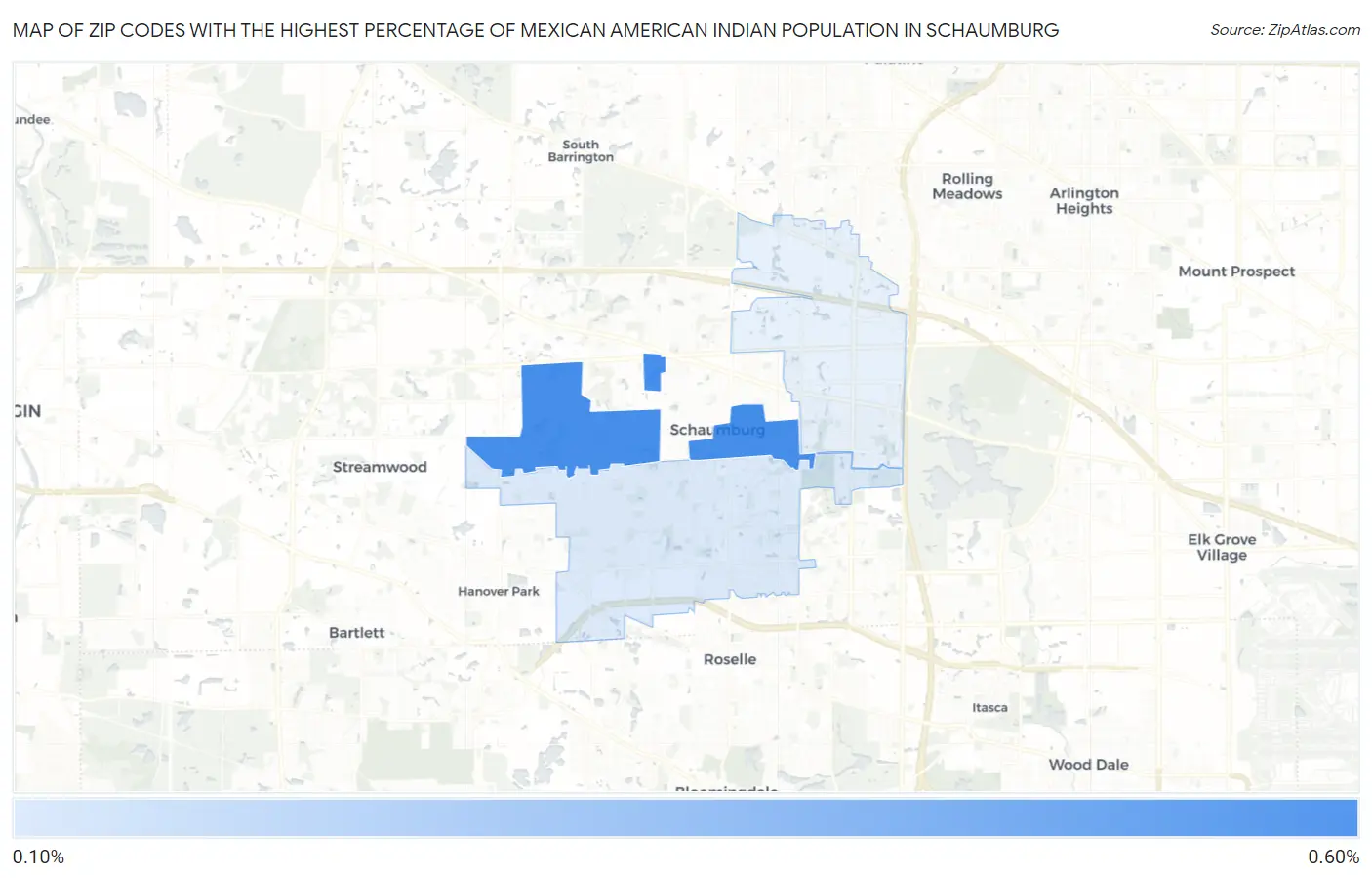 Zip Codes with the Highest Percentage of Mexican American Indian Population in Schaumburg Map