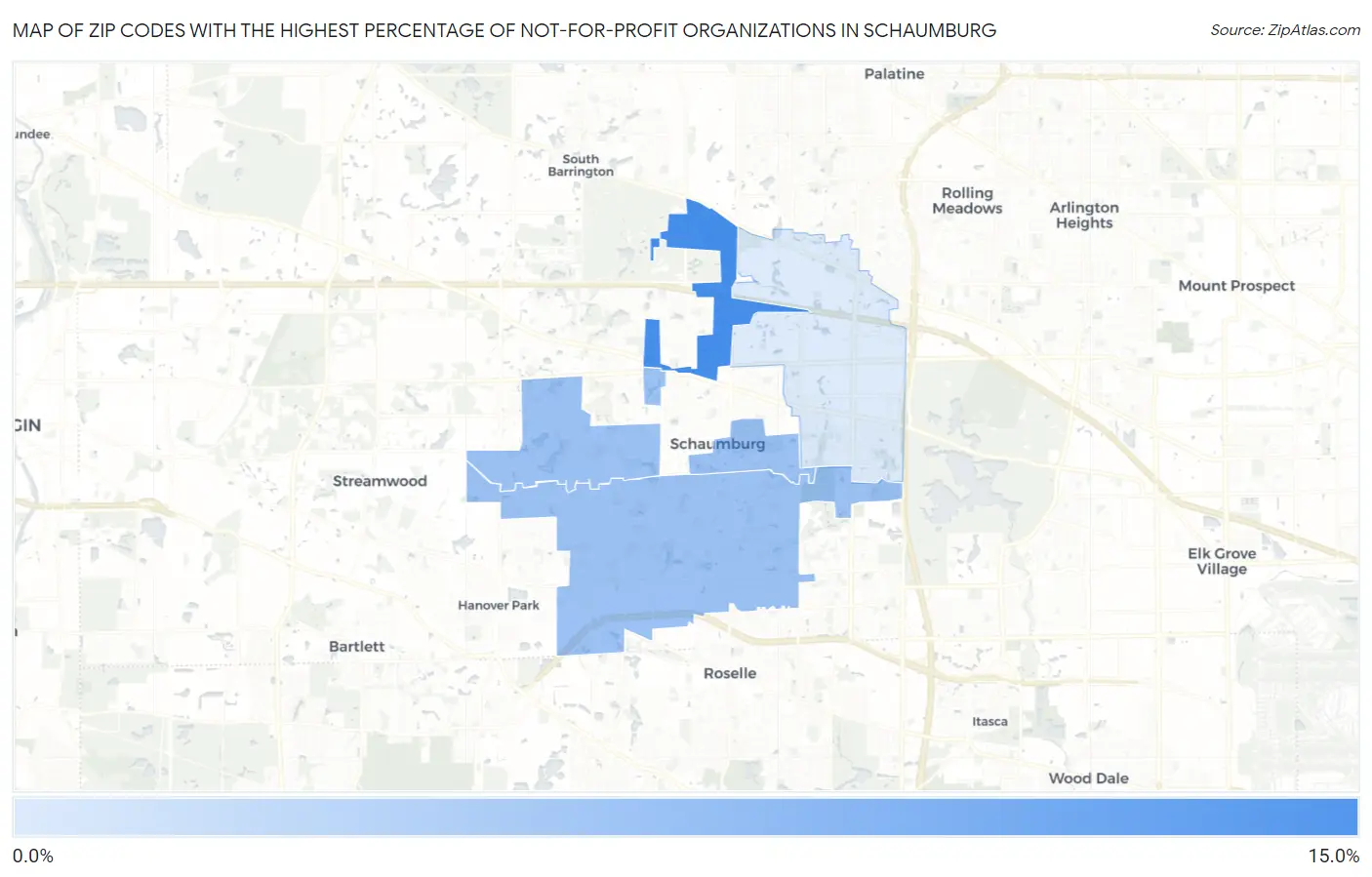 Zip Codes with the Highest Percentage of Not-for-profit Organizations in Schaumburg Map