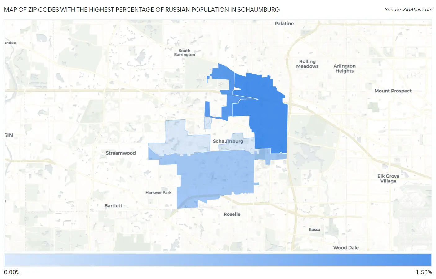 Zip Codes with the Highest Percentage of Russian Population in Schaumburg Map