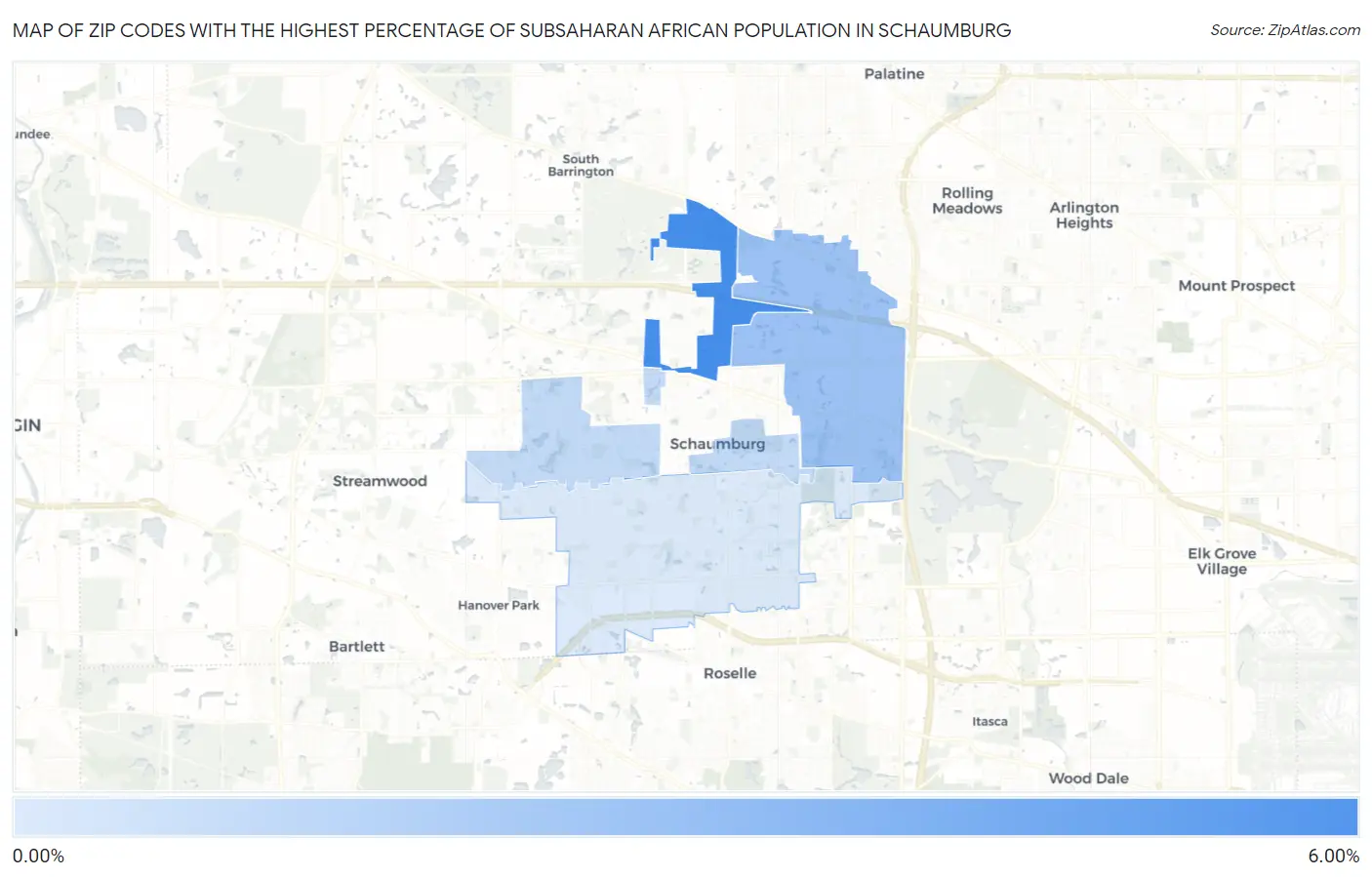 Zip Codes with the Highest Percentage of Subsaharan African Population in Schaumburg Map