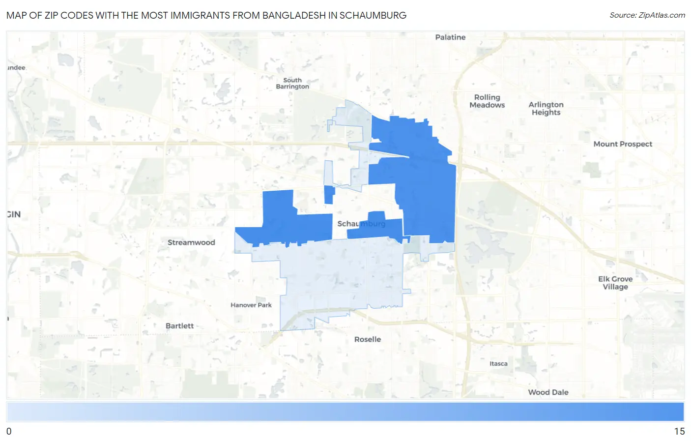 Zip Codes with the Most Immigrants from Bangladesh in Schaumburg Map