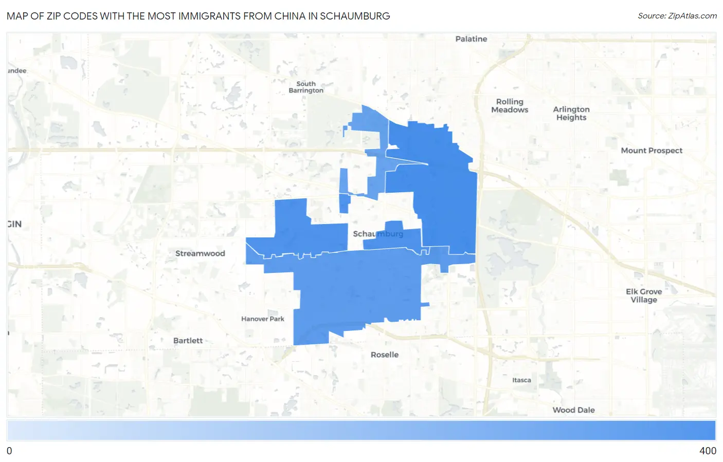 Zip Codes with the Most Immigrants from China in Schaumburg Map