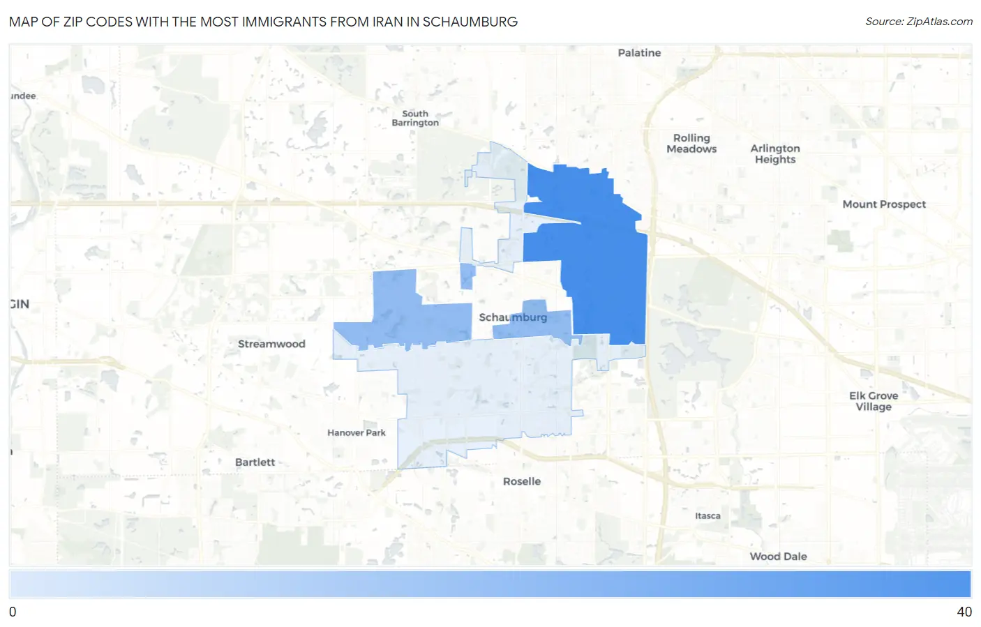 Zip Codes with the Most Immigrants from Iran in Schaumburg Map