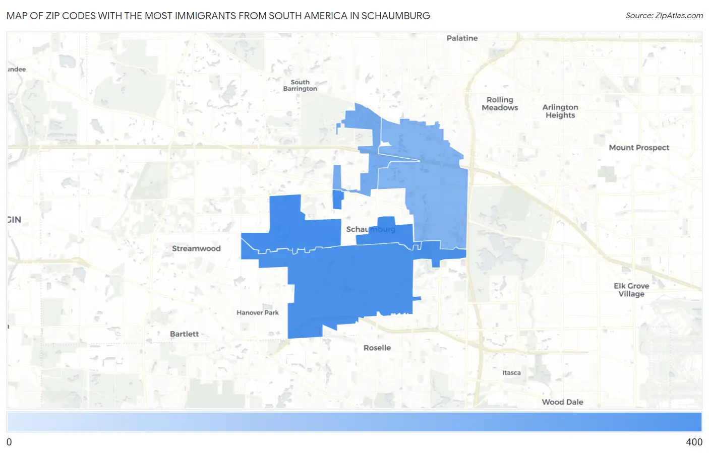 Zip Codes with the Most Immigrants from South America in Schaumburg Map