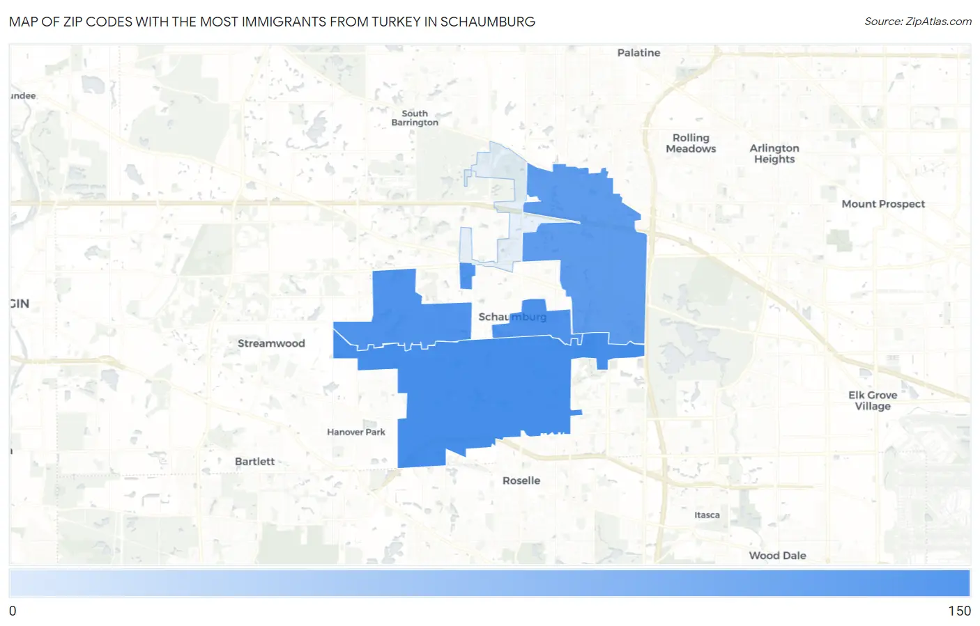 Zip Codes with the Most Immigrants from Turkey in Schaumburg Map