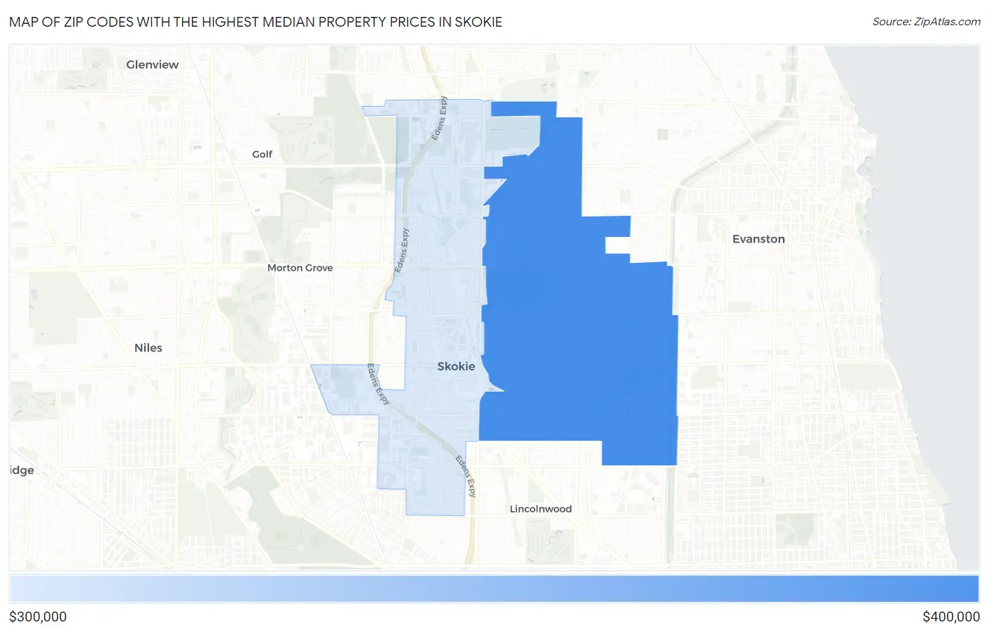 Zip Codes with the Highest Median Property Prices in Skokie Map