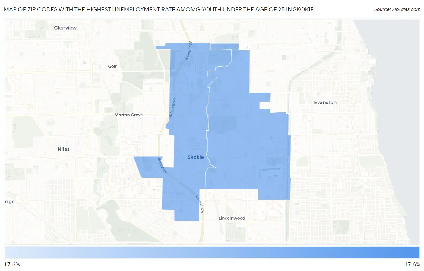 Zip Codes with the Highest Unemployment Rate Amomg Youth Under the Age of 25 in Skokie Map
