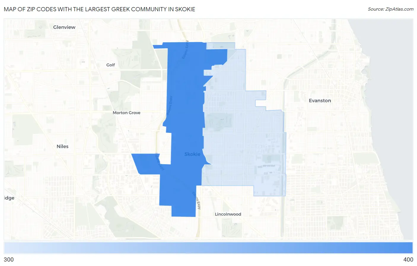 Zip Codes with the Largest Greek Community in Skokie Map