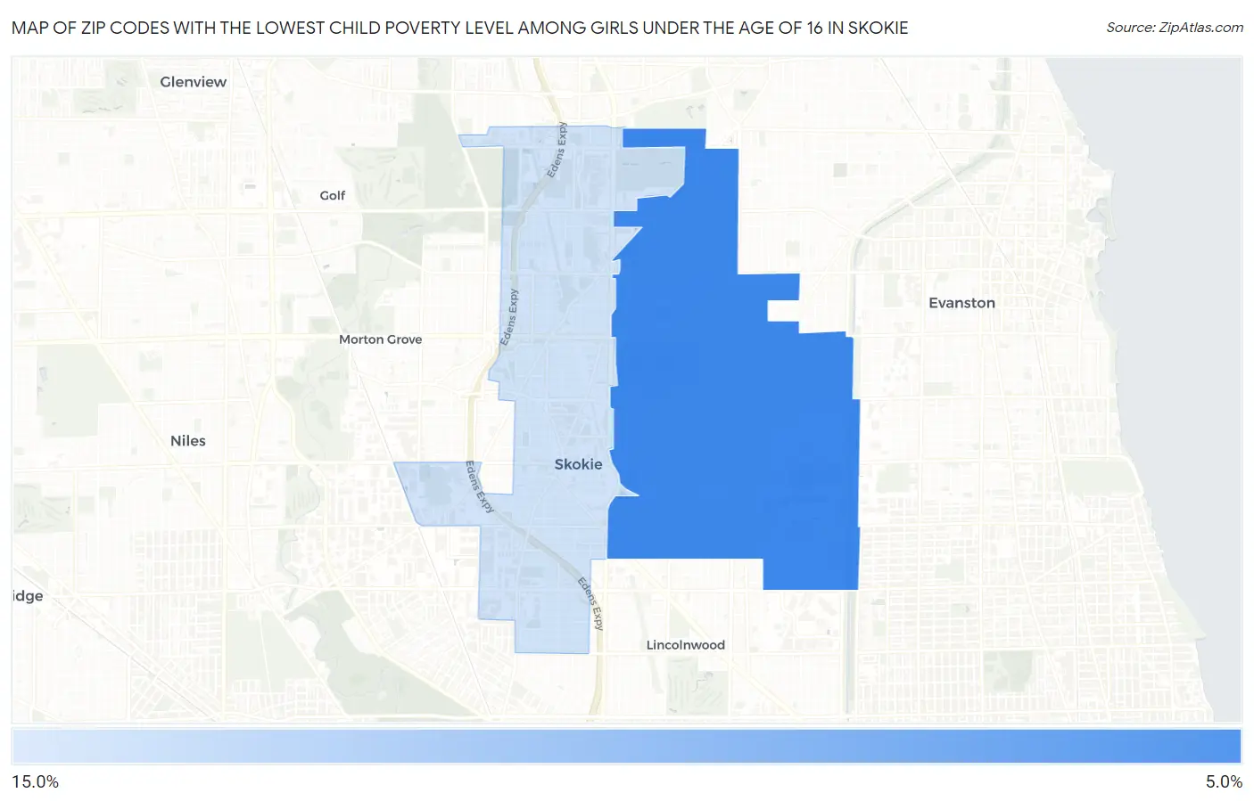 Zip Codes with the Lowest Child Poverty Level Among Girls Under the Age of 16 in Skokie Map
