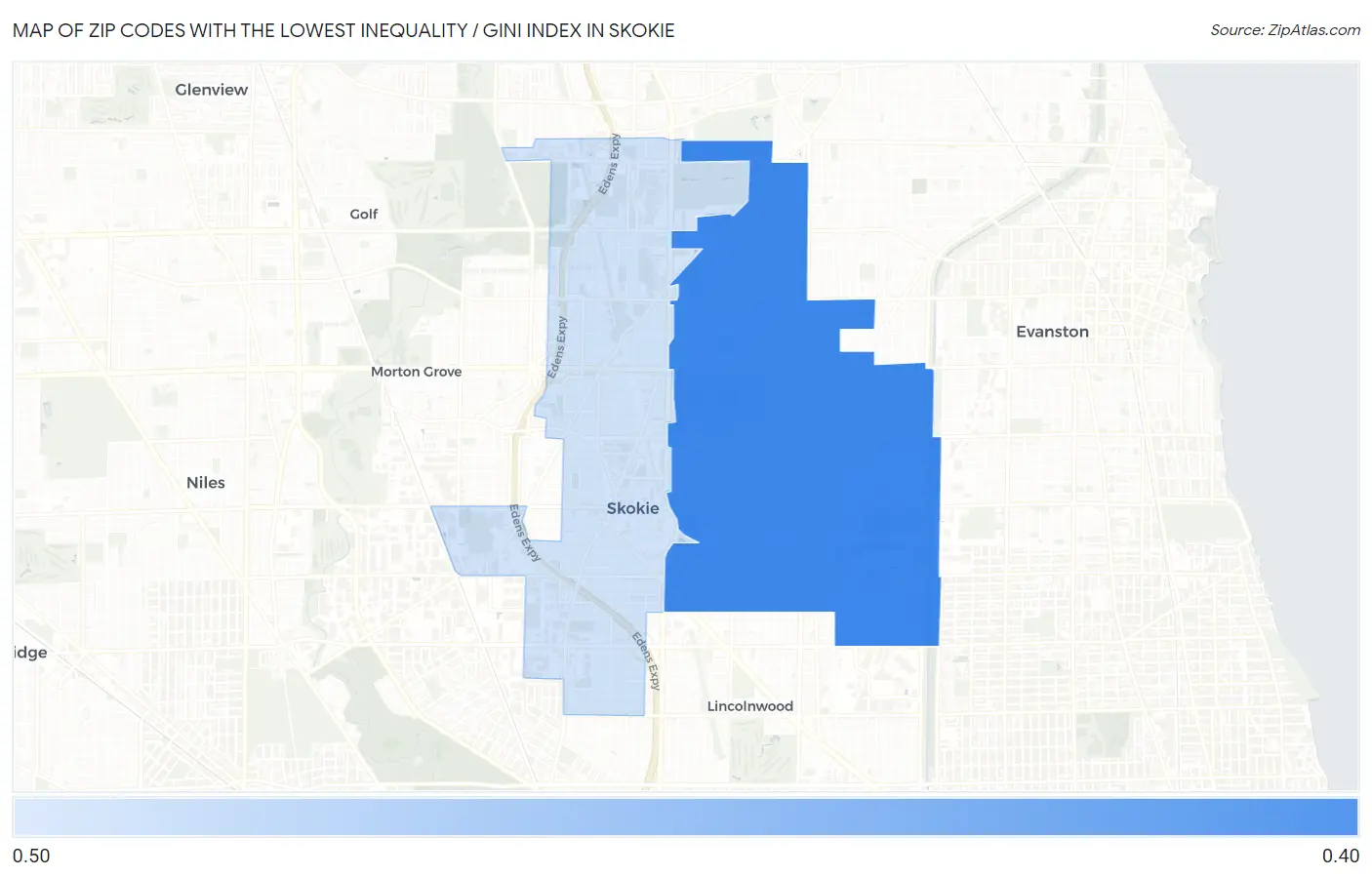 Zip Codes with the Lowest Inequality / Gini Index in Skokie Map