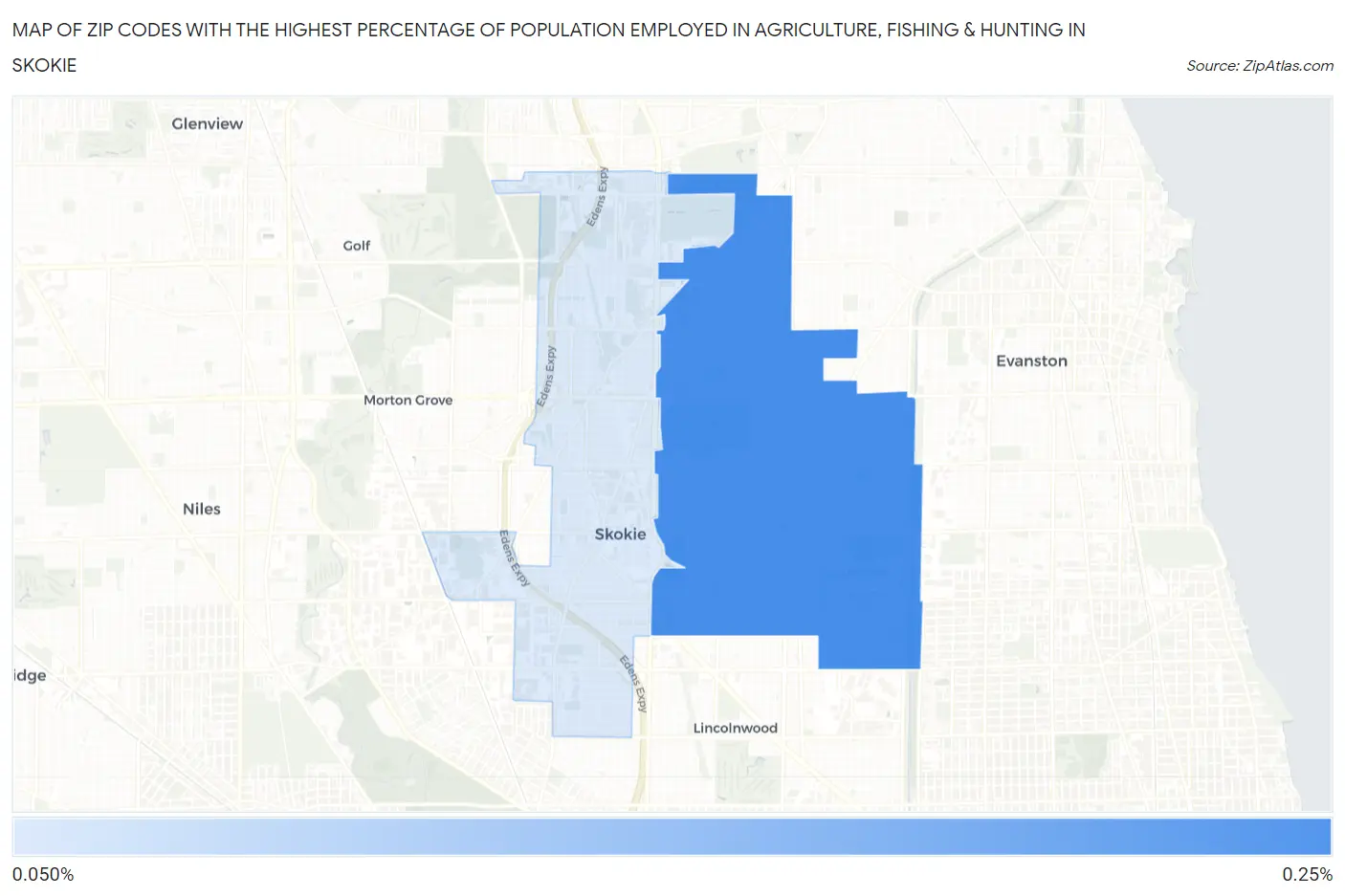 Zip Codes with the Highest Percentage of Population Employed in Agriculture, Fishing & Hunting in Skokie Map
