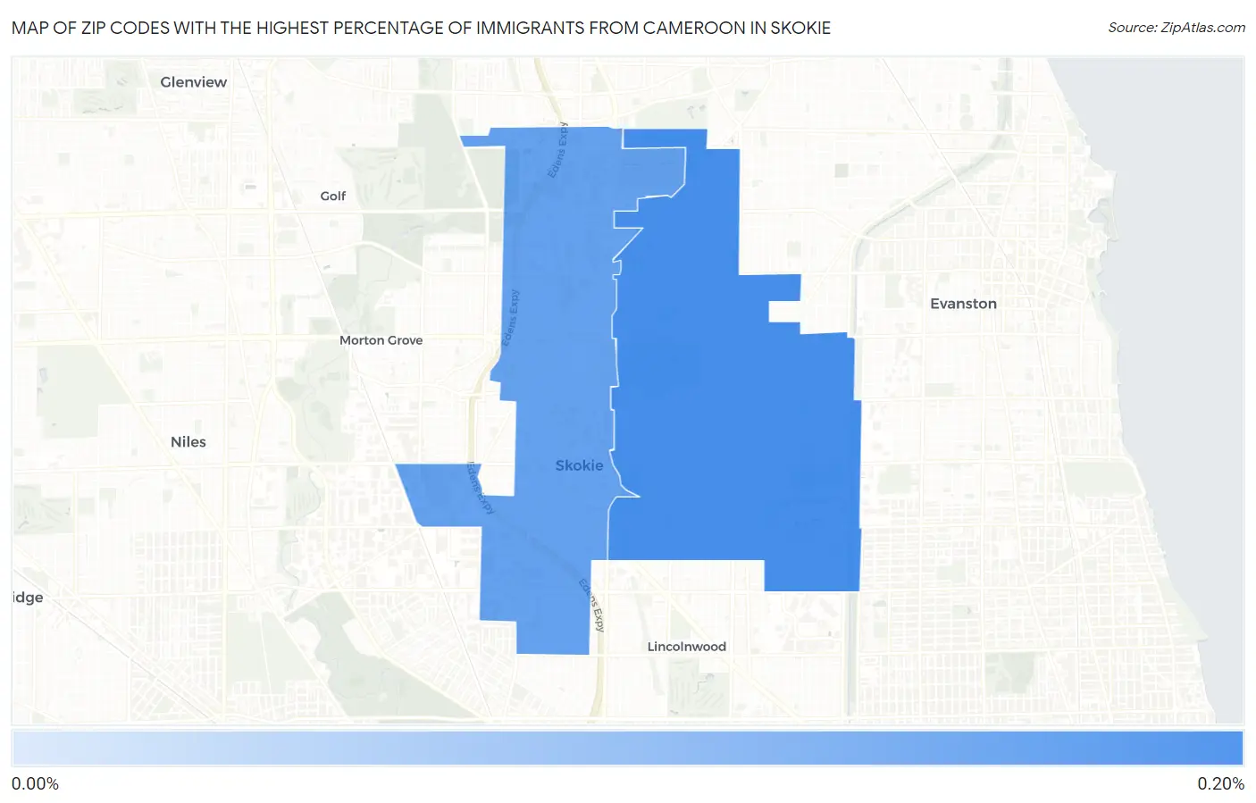 Zip Codes with the Highest Percentage of Immigrants from Cameroon in Skokie Map