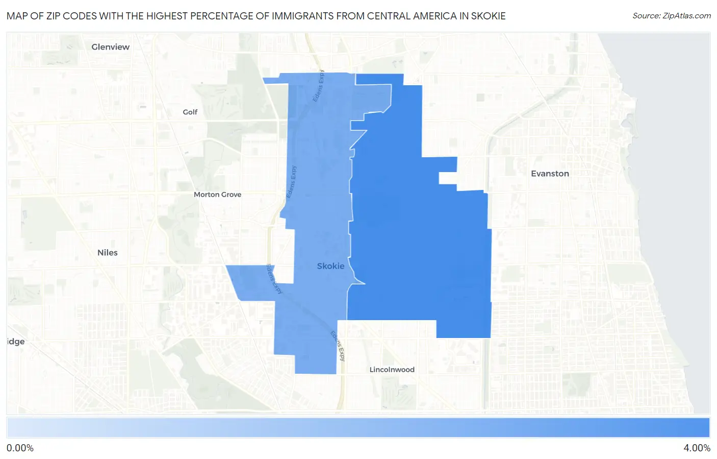 Zip Codes with the Highest Percentage of Immigrants from Central America in Skokie Map