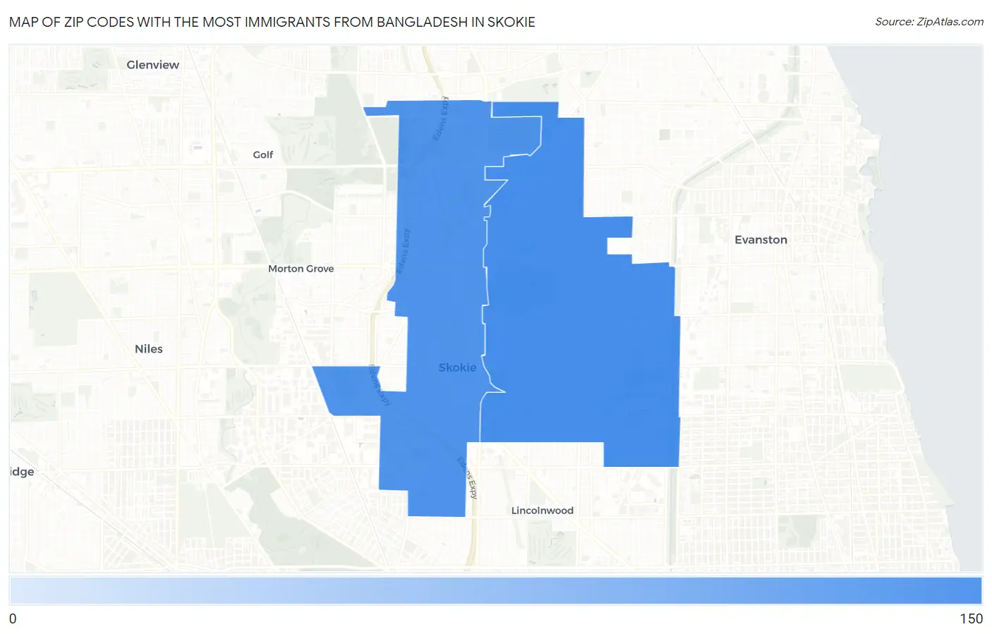 Zip Codes with the Most Immigrants from Bangladesh in Skokie Map