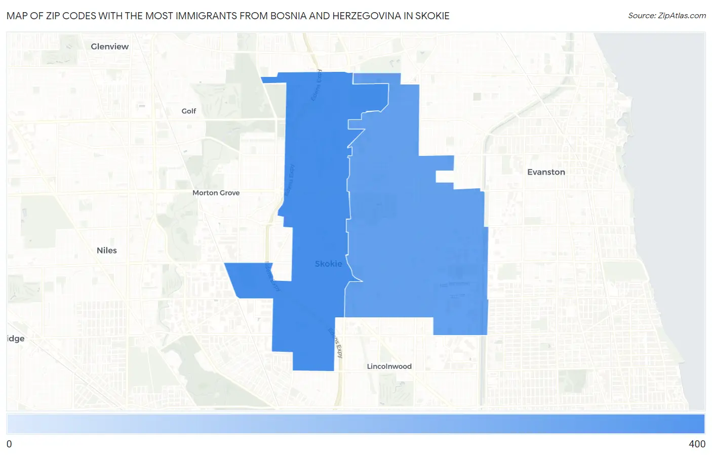 Zip Codes with the Most Immigrants from Bosnia and Herzegovina in Skokie Map