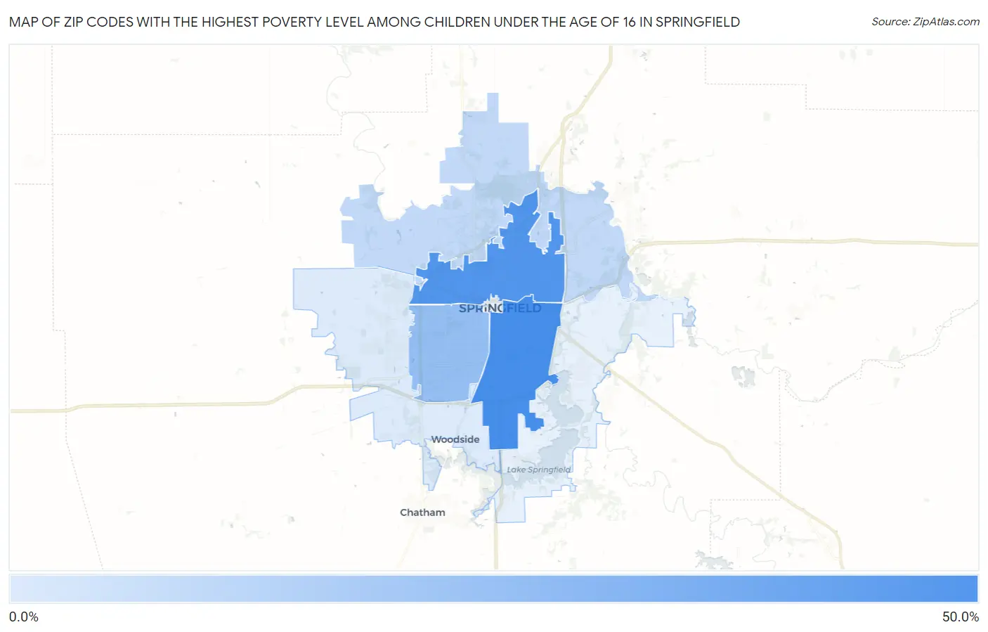 Zip Codes with the Highest Poverty Level Among Children Under the Age of 16 in Springfield Map