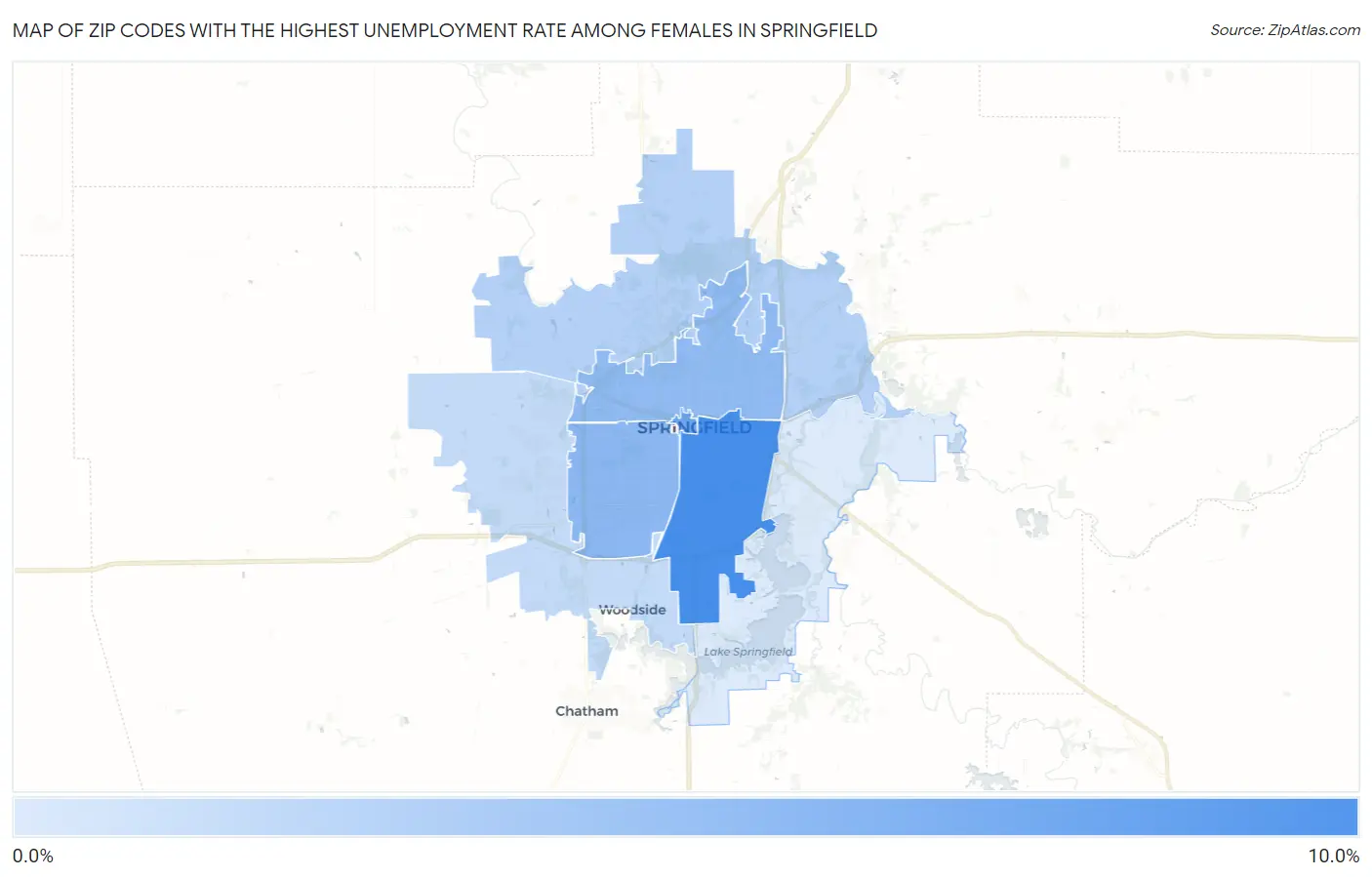Zip Codes with the Highest Unemployment Rate Among Females in Springfield Map