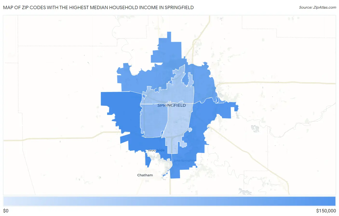 Zip Codes with the Highest Median Household Income in Springfield Map