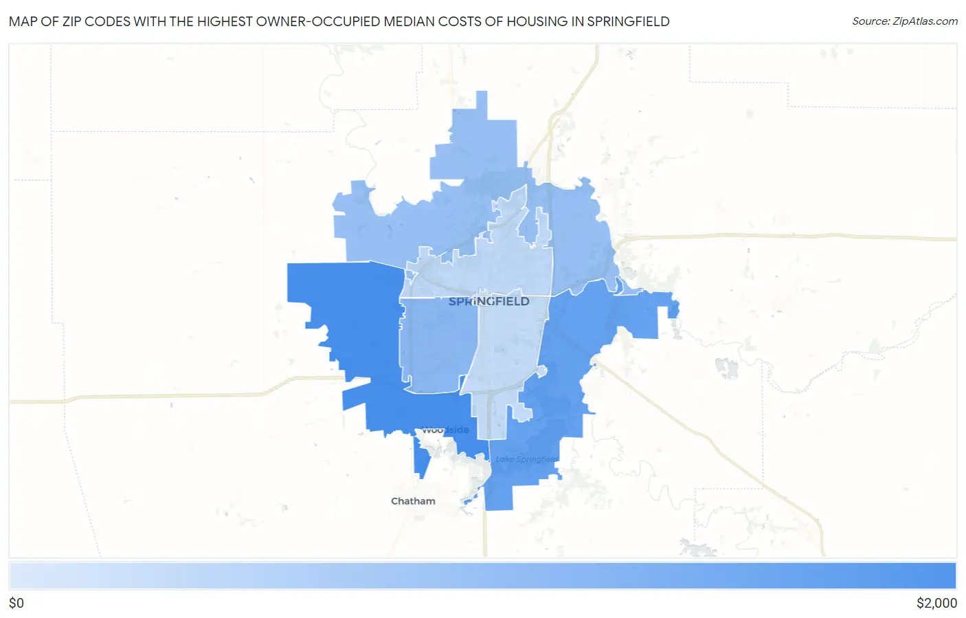 Zip Codes with the Highest Owner-Occupied Median Costs of Housing in Springfield Map
