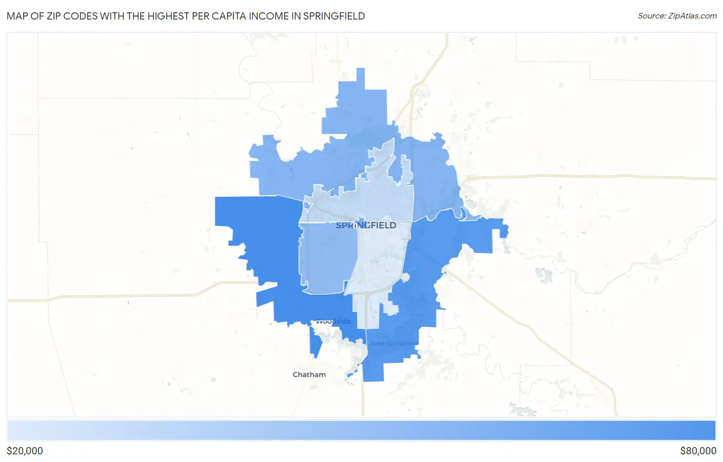 Zip Codes with the Highest Per Capita Income in Springfield Map