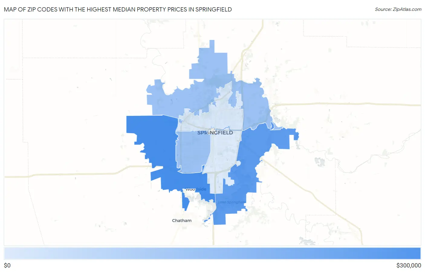 Zip Codes with the Highest Median Property Prices in Springfield Map