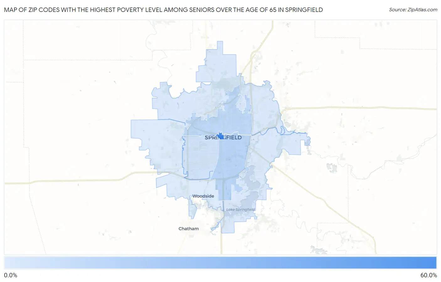 Zip Codes with the Highest Poverty Level Among Seniors Over the Age of 65 in Springfield Map