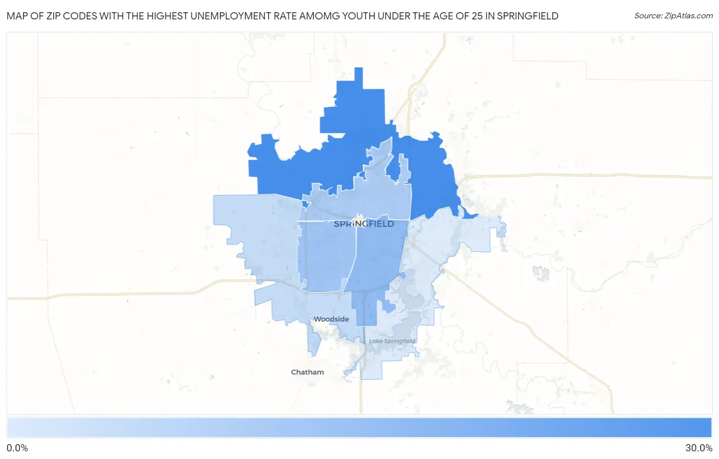 Zip Codes with the Highest Unemployment Rate Amomg Youth Under the Age of 25 in Springfield Map