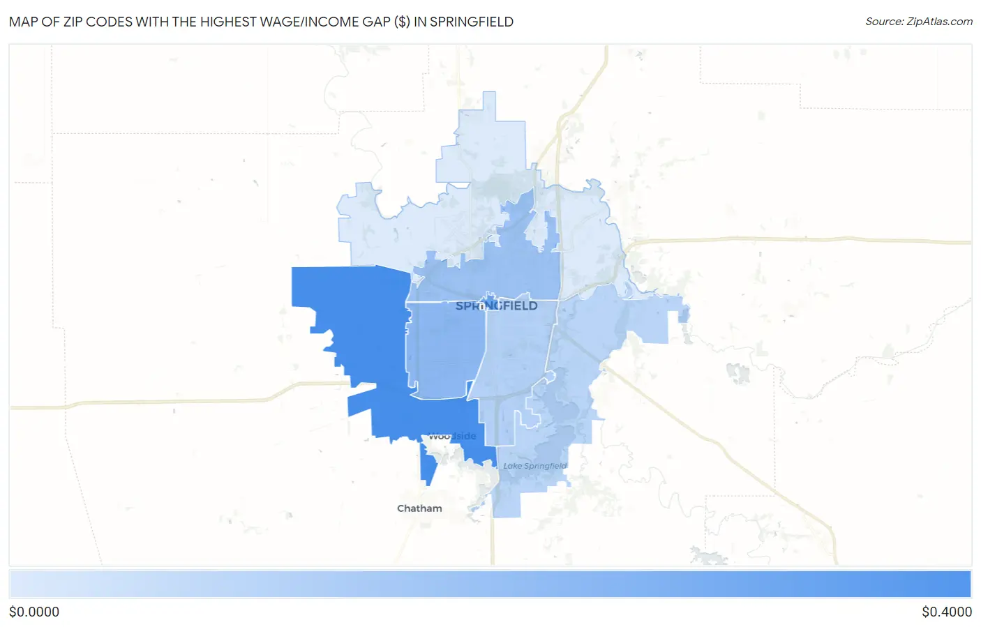 Zip Codes with the Highest Wage/Income Gap ($) in Springfield Map