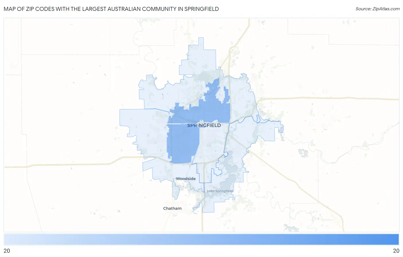 Zip Codes with the Largest Australian Community in Springfield Map
