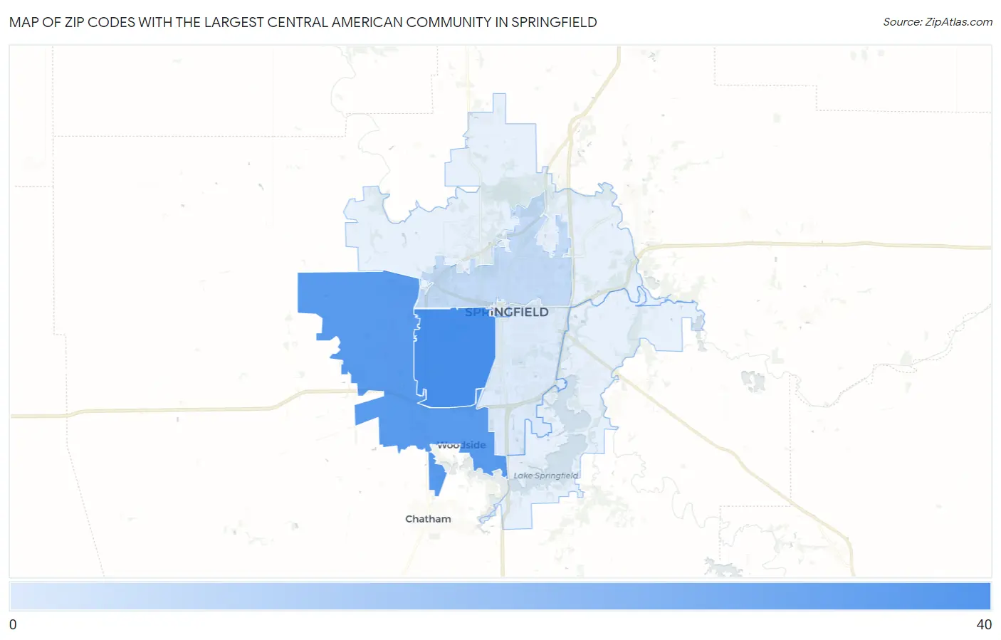 Zip Codes with the Largest Central American Community in Springfield Map