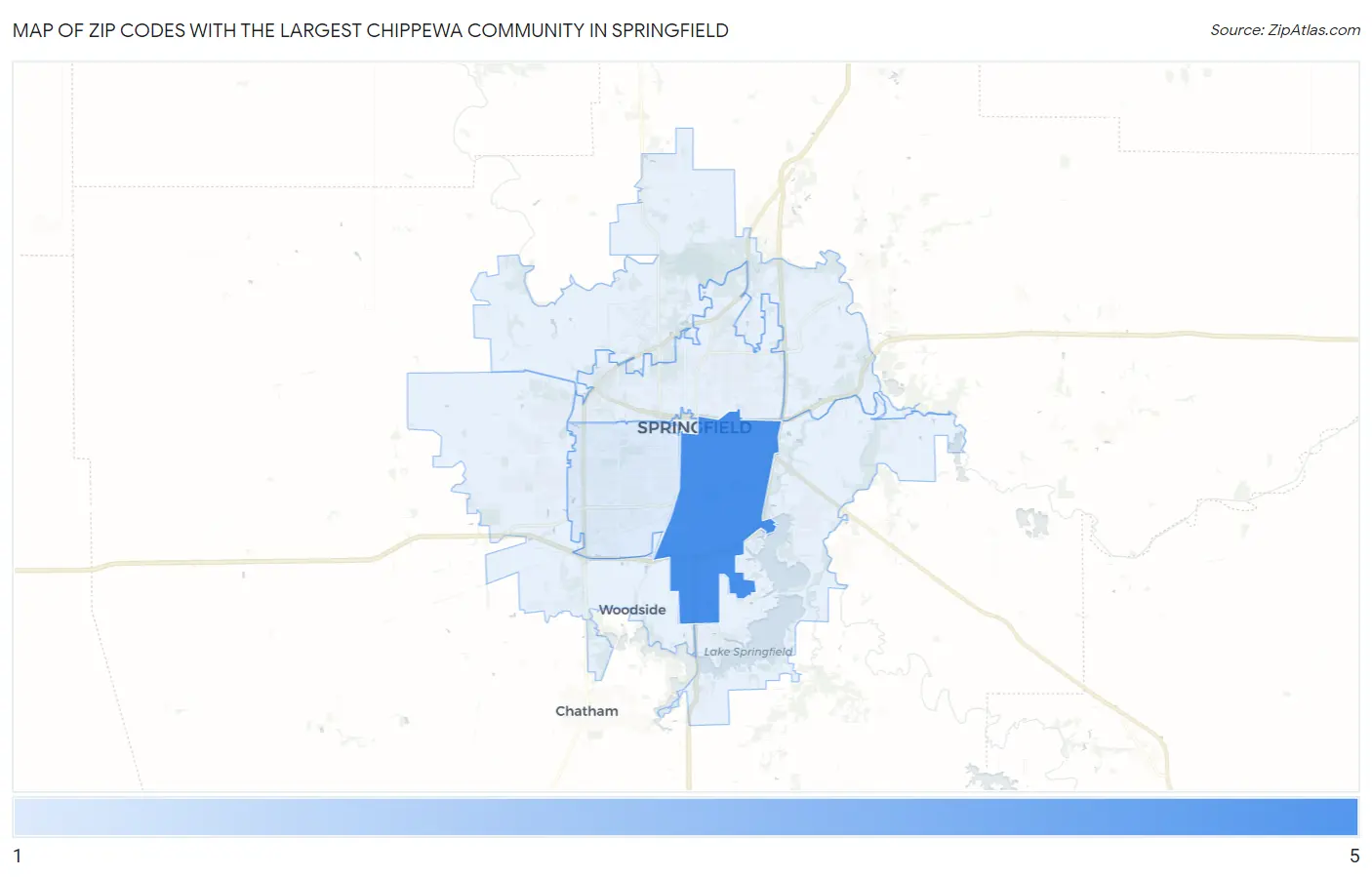 Zip Codes with the Largest Chippewa Community in Springfield Map