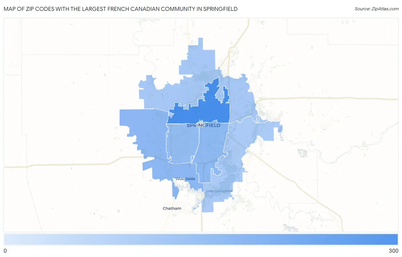 Zip Codes with the Largest French Canadian Community in Springfield Map