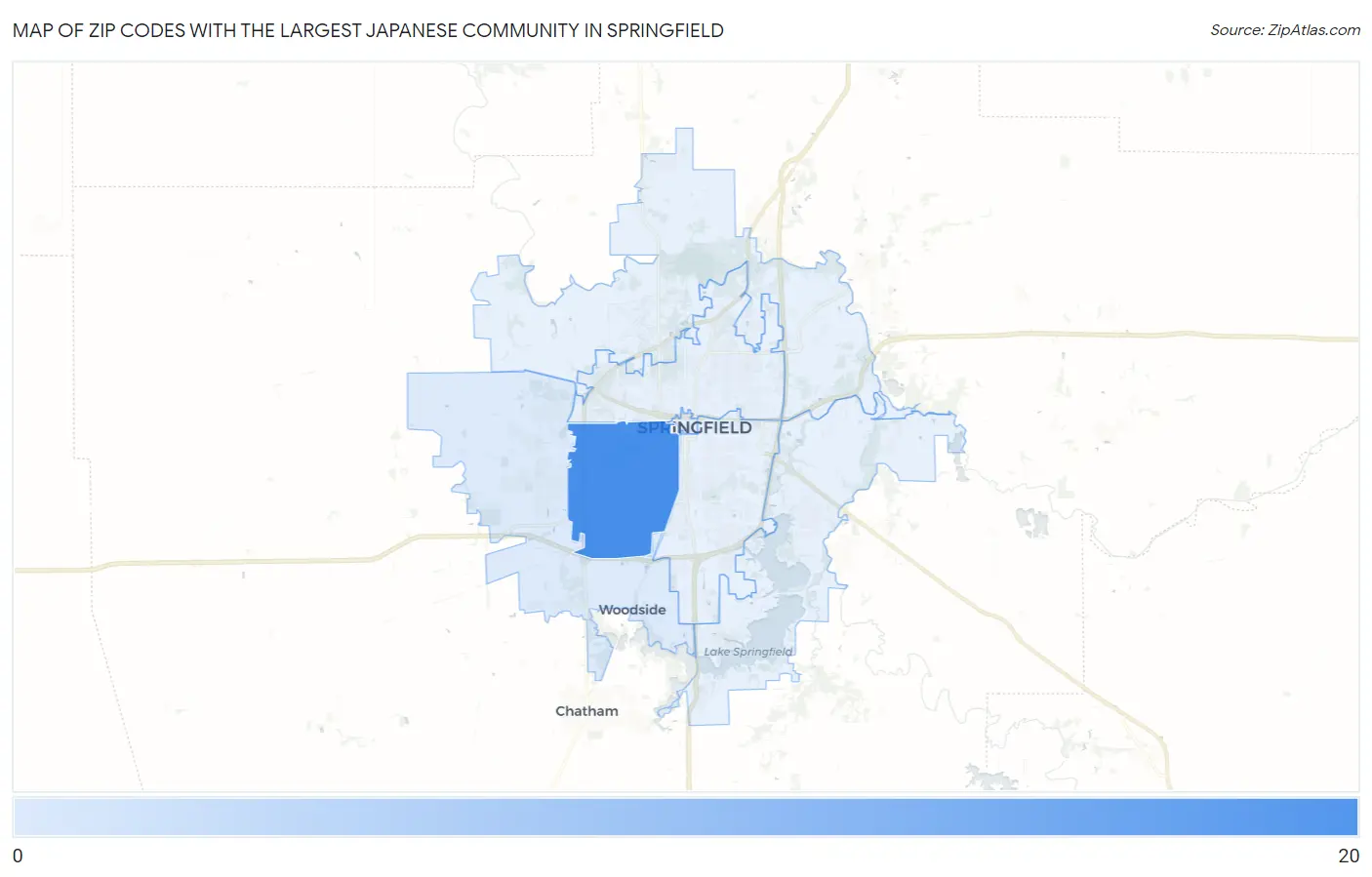 Zip Codes with the Largest Japanese Community in Springfield Map