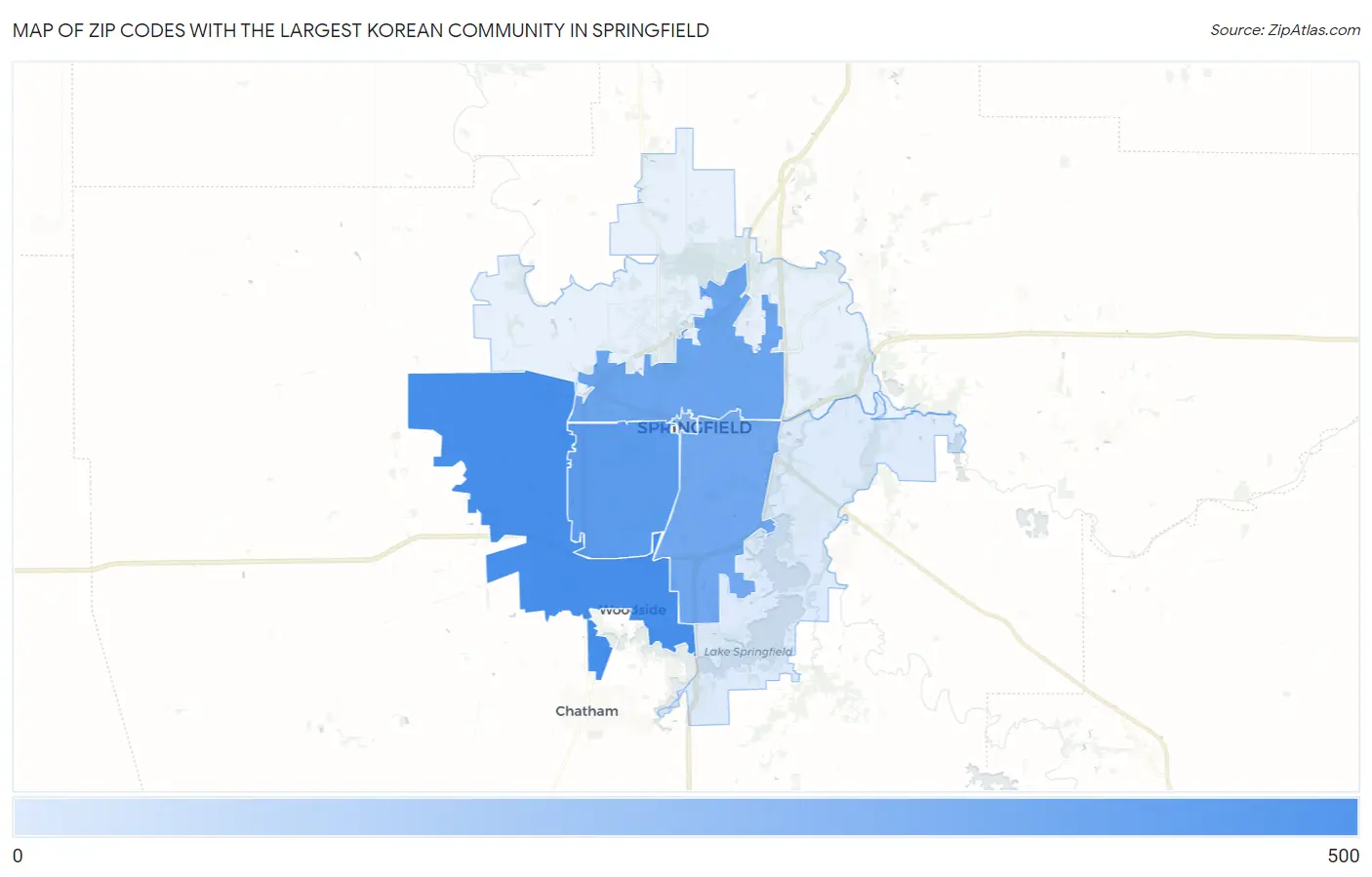Zip Codes with the Largest Korean Community in Springfield Map