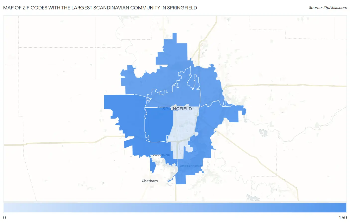 Zip Codes with the Largest Scandinavian Community in Springfield Map