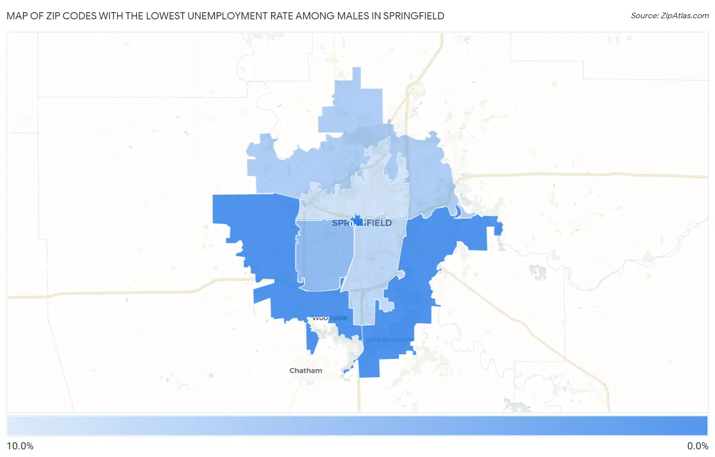 Zip Codes with the Lowest Unemployment Rate Among Males in Springfield Map