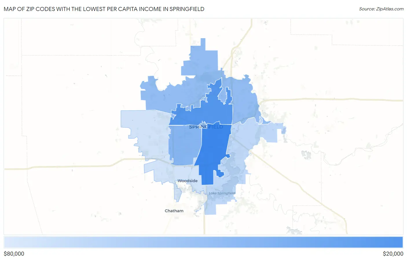Zip Codes with the Lowest Per Capita Income in Springfield Map