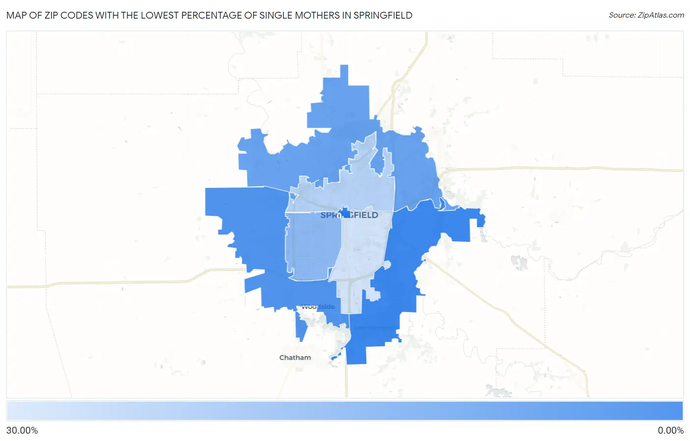 Zip Codes with the Lowest Percentage of Single Mothers in Springfield Map