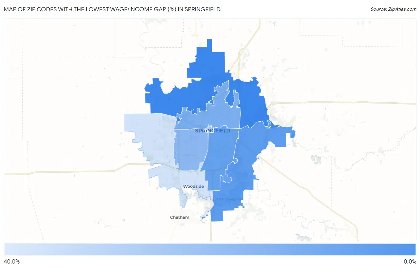 Zip Codes with the Lowest Wage/Income Gap (%) in Springfield Map