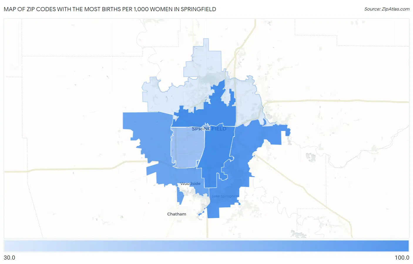 Zip Codes with the Most Births per 1,000 Women in Springfield Map