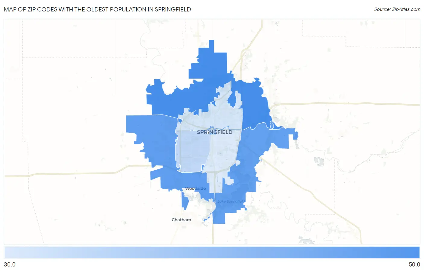 Zip Codes with the Oldest Population in Springfield Map