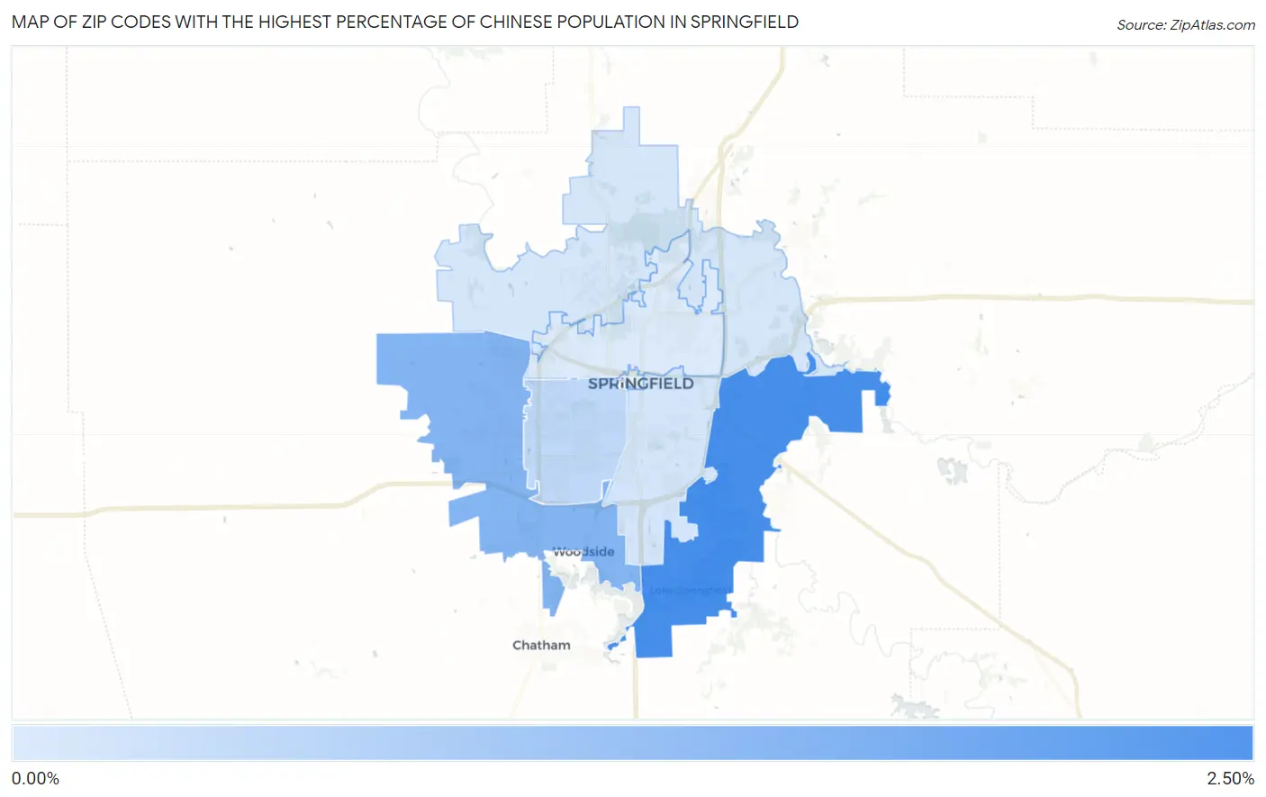 Zip Codes with the Highest Percentage of Chinese Population in Springfield Map