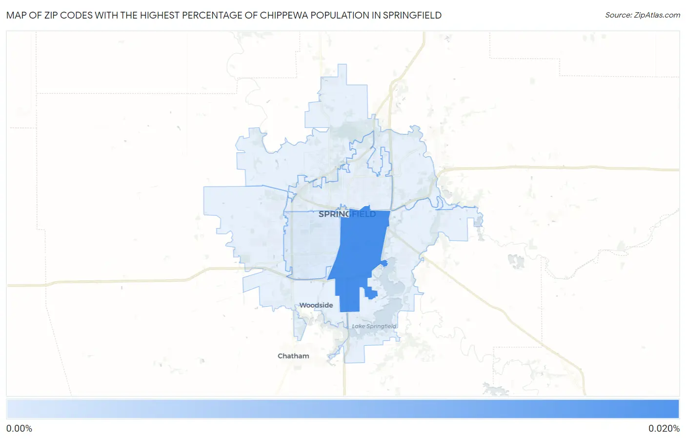 Zip Codes with the Highest Percentage of Chippewa Population in Springfield Map
