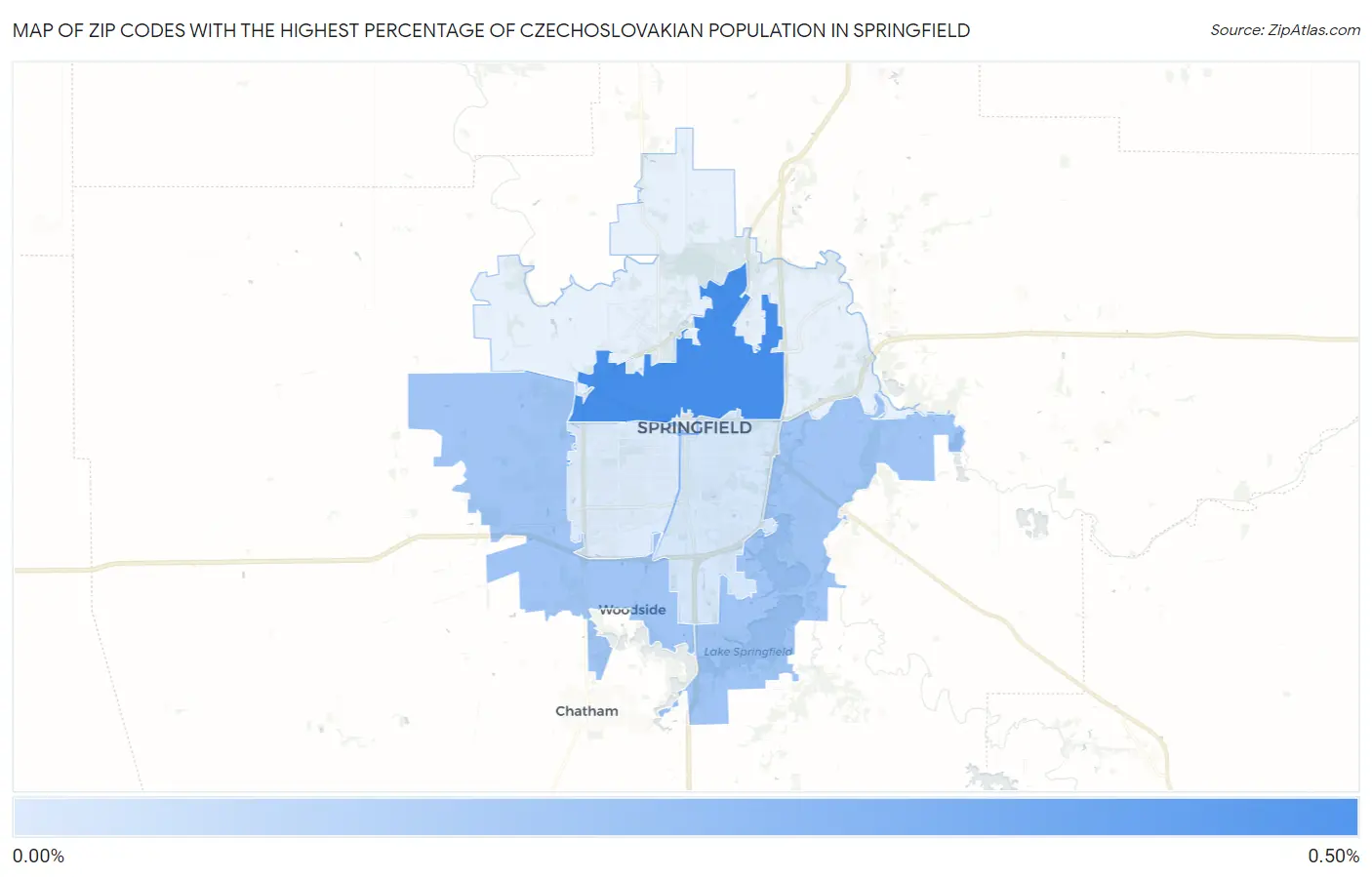 Zip Codes with the Highest Percentage of Czechoslovakian Population in Springfield Map