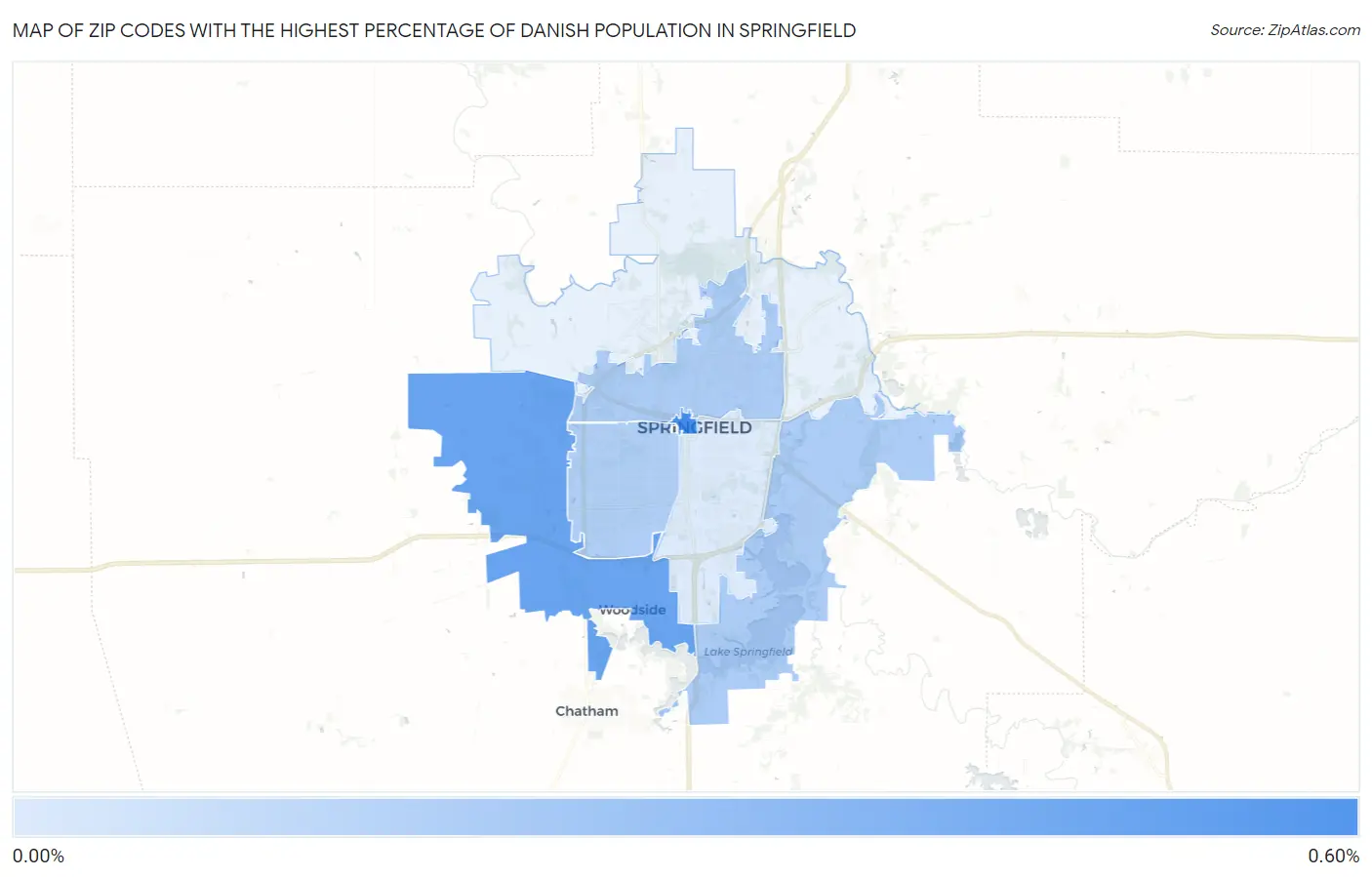 Zip Codes with the Highest Percentage of Danish Population in Springfield Map