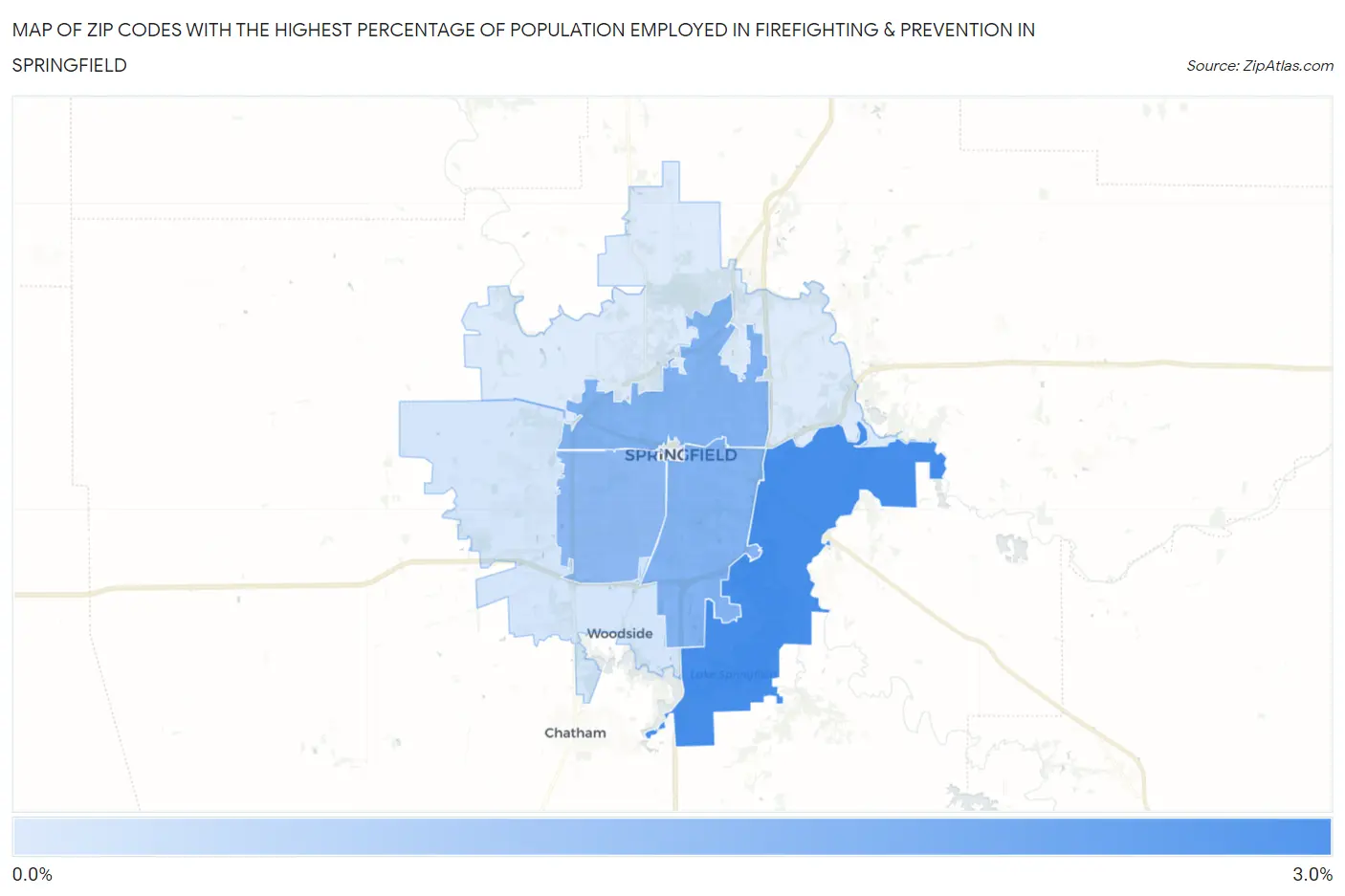 Zip Codes with the Highest Percentage of Population Employed in Firefighting & Prevention in Springfield Map
